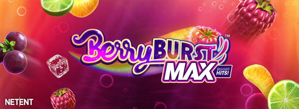 Berry Burst Max Slot Logo von Netent umgeben von bunten Früchten